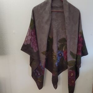 Saldini 100% Wool Shawl Scarf Italy Subtle Brown Flowers Grandma Cottage 54x54